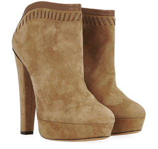 Jimmy Choo Evans Suede Platform Heels Ankle Bootie Brown Tan Womens Size EU 39