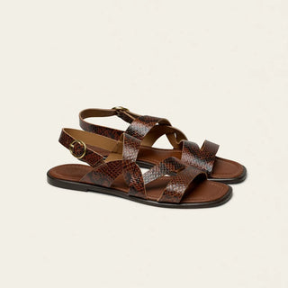 Odaje Aroa Snakeprint Leather Slip On Slingback Sandals Brown Women's Size EU 37