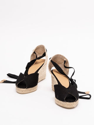NWT Castaner Bilina Canvas Ankle Strap Espadrille Wedge Sandals Black Women's 9