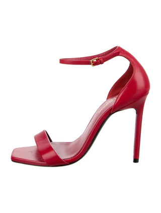 Saint Laurent Jane Leather Ankle Strap Stilettos Heel Sandals Red Women's EU 41