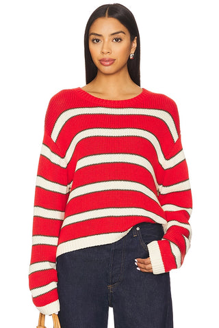 Stitches and Stripes Trinity Striped Crew Neck Knit Pullover Sweater Red White S