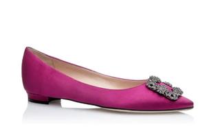 Manolo Blahnik Hangisflat Satin Jewel Buckle Flat Pumps Dark Fuchsia Women EU 39