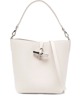 Longchamp Le Roseau Clasp-Detail White Leather Small Bucket Bag