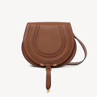 Chloe Marcie Medium Grained Leather Saddle Crossbody Bag Tan