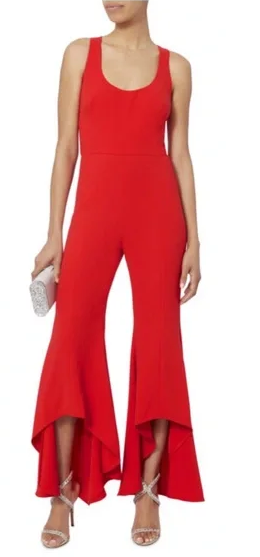 INTERMIX Gabrielle Sleeveless Scoop Neck Ruffle Hem Jumpsuit Red Women's 0