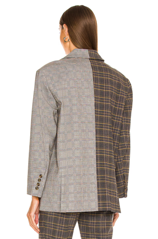 Something Navy Plaid Long Sleeve Peak Lapel Oversized Blazer Brown Contrast XS