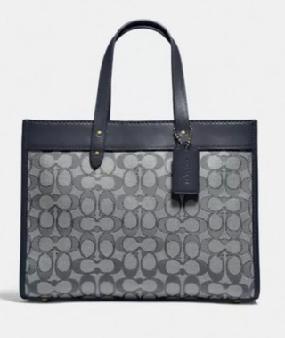 Coach Signature Jacquard Field 30 Tote Bag with Crossbody Strap Midnight Blue