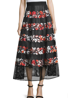 Sachin & Babi Milton Striped Eyelet Floral Midi Ball Skirt Black/Red Women's S