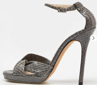 NWOT Jimmy Choo Greta Embossed Snake Ankle Strap Platform Sandals Grey Size 39/9
