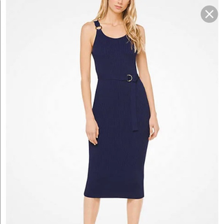 MICHAEL Michael Kors Sleeveless Belted Rib Midi Tank Sweater Dress Dark Blue XXS