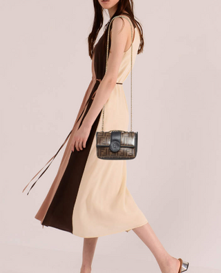 Fendi Black/Mogano Zucca FF Coated Canvas Flap Mini Shoulder Bag w/ Chain Strap