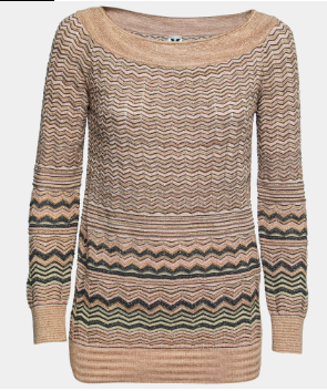 M Missoni Chevron Patterned Lurex Knit Pullover Sweater Beige Womens Size 40 / S