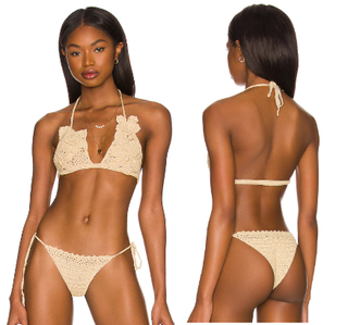 Cult Gaia Eshe Crochet Knit Halter Neck Swim Bikini Top Off White Women's Size S