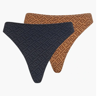 Fendi X Skims Logo Print Bikini Set; Bralette Top & Bikini Bottom Brown Womens L