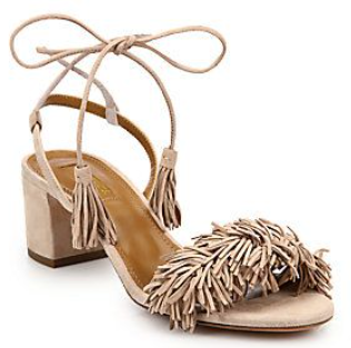 Aquazzura Wild Thing Suede 50mm City Suede Fringe Sandals Gray Womens Size EU 38