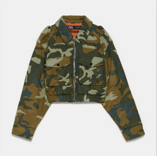 NWT Zara Camouflage Full Zip Cropped Bomber Jacket Military Green Women's Large