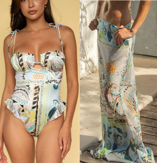 Montce St. Barths Floral Petal Ruffle One-Piece & Natalia Skirt Multi Top - L, Skirt - M