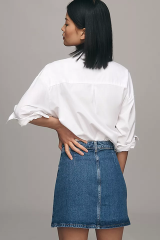 Maeve High Waisted Button-Front Denim Bow A-Line Mini Skirt Blue Women's Size 6