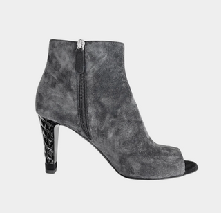 Chanel Interlocking CC Logo Suede Ankle Booties Gray/Black Women's Size EU 41