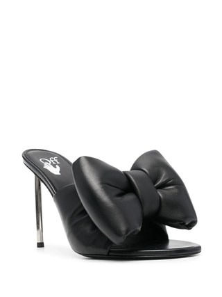 NWOT Off-White Allen Bow Black Leather Mules w/ Metallic Stiletto Heel Womens 40