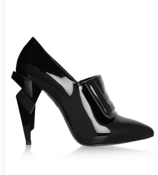 Fendi Patent Leather Diamond Heel Pointed Toe Ankle Booties Black Womens EU 41.5