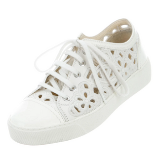 CHANEL Patent Leather Laser-Cut Floral Low Top Comfort Sneakers White Cream 10