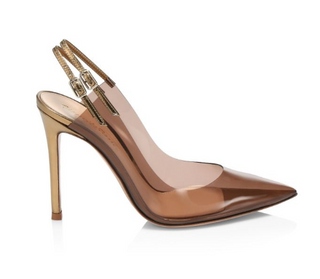 Gianvito Rossi Kyle PVC Pointed Toe Slingback Pumps Caramel Brown Womens EU 40.5