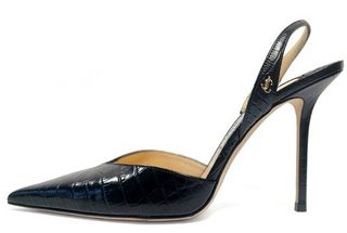 Jimmy Choo Thandi 85 Croc Embossed Leather Slingback Heels Black Women's EU 41