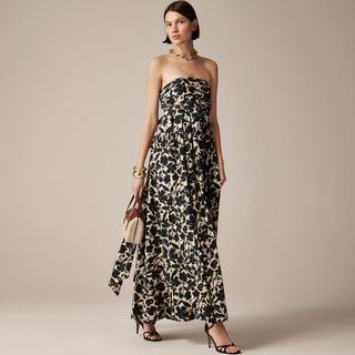 NWT J. Crew Collection Strapless Bow-Back Maxi Dress Black/Cream Women's Size 6