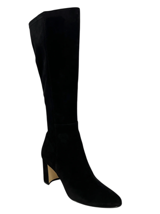 Manolo Blahnik Pitana Suede Block-Heel Knee Boots Black Women's Size EU 36.5