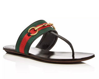 Gucci Querelle Leather/Canvas Horsebit Flat Thong Sandals Black Women's EU 39.5