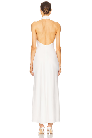Misha x REVOLVE Evianna Satin Sleeveless Halter Neck Maxi Gown White Women's L