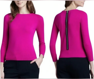 Diane von Furstenberg Noha Wool/Cashmere Blend Crew Neck Sweater Magenta Pink L
