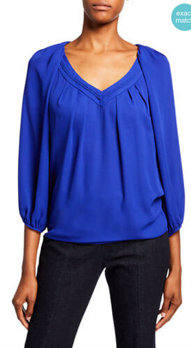 Diane von Furstenberg Cahil 3/4 Sleeve V-Neck Silk Blouse Cobalt Blue Women's 6
