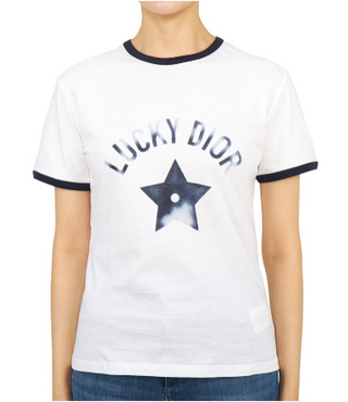 Christian Dior Lucky Dior Ringer Short Sleeve Graphic Tee White/Navy Women's XS