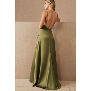 NWT Fame & Partners Rosabel Satin Open Back Maxi Slip Dress Olive Green Women 2