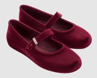 NWOT Melissa Velvet Slip On Mary Jane Soft Ballerina Flat Red Flocked Womens 8