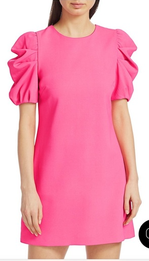 NWT Alice + Olivia Hanita Short Puff-Sleeve Shift Dress Wild Pink Women's Size 4