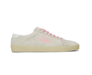 Saint Laurent SL-06 Signature Court Suede Sneakers White Pink Womens EU 38.5