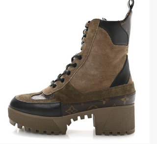 Louis Vuitton Suede Calfskin Monogram Laureate Platform Desert Boots Taupe EU 38