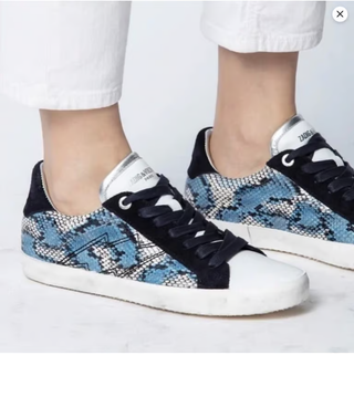 Zadig & Voltaire Python Snakeskin Leather Lace Up Sneakers Shoes Wild Blue EU 39