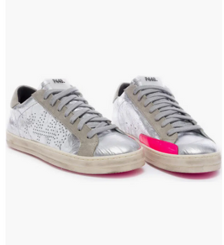 P448 John Metallic Leather Lace-Up Low-Top Sneakers Silver Pink Women's EU 37
