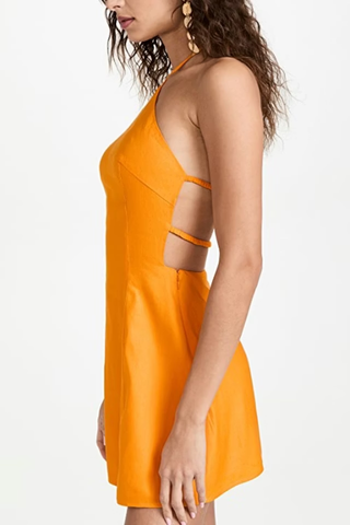 Cult Gaia Jordana Linen Sleeveless Halter A-Line Mini Dress Marigold Women's M