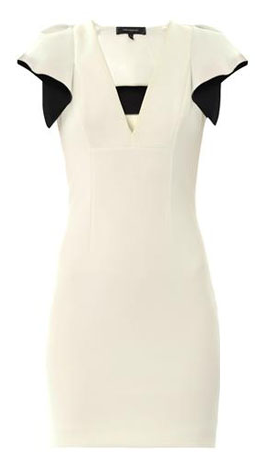 NWT Robert Rodriguez Ruffle-Cape Neoprene Mini Sheath Dress White Black Womens 8