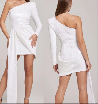 NWT Nadine Merabi Celina Sequins One Shoulder Mini Dress White Women's Small