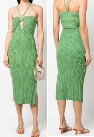 Cult Gaia Elfreda Cutout Rib Knit Bodycon Midi Dress Emerald Green Womens Medium