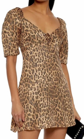 Alice + Olivia Dana Lace Up Leopard Burnout Satin Mini Dress Brown Black Women 2