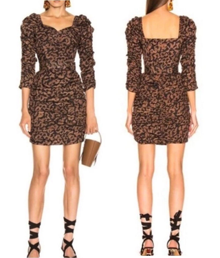 Nicholas Leopard Print Off-the-Shoulder Ruched Bodycon Mini Dress Brown Black 6