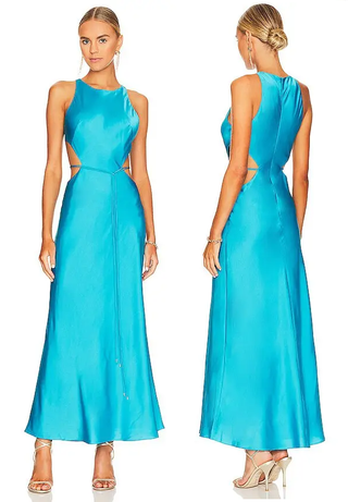 Alexis Lune Sleeveless Cut Out Maxi Satin Dress Sapphire Blue Women's Small