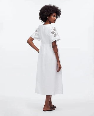 Madewell Cassie Linen Embroidered Midi Shirt Dress Eyelet White Women's Medium